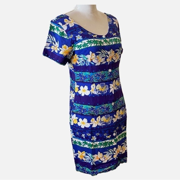 Jams World Vintage Hibiscus Floral Hawaiian Button Down Dress Size 9 - Picture 5 of 11